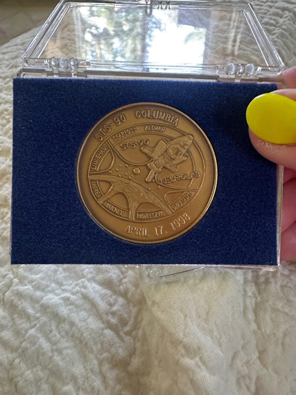 STS-90 Columbia Commemorative Medal - Bronze Look with Navy fitted casing